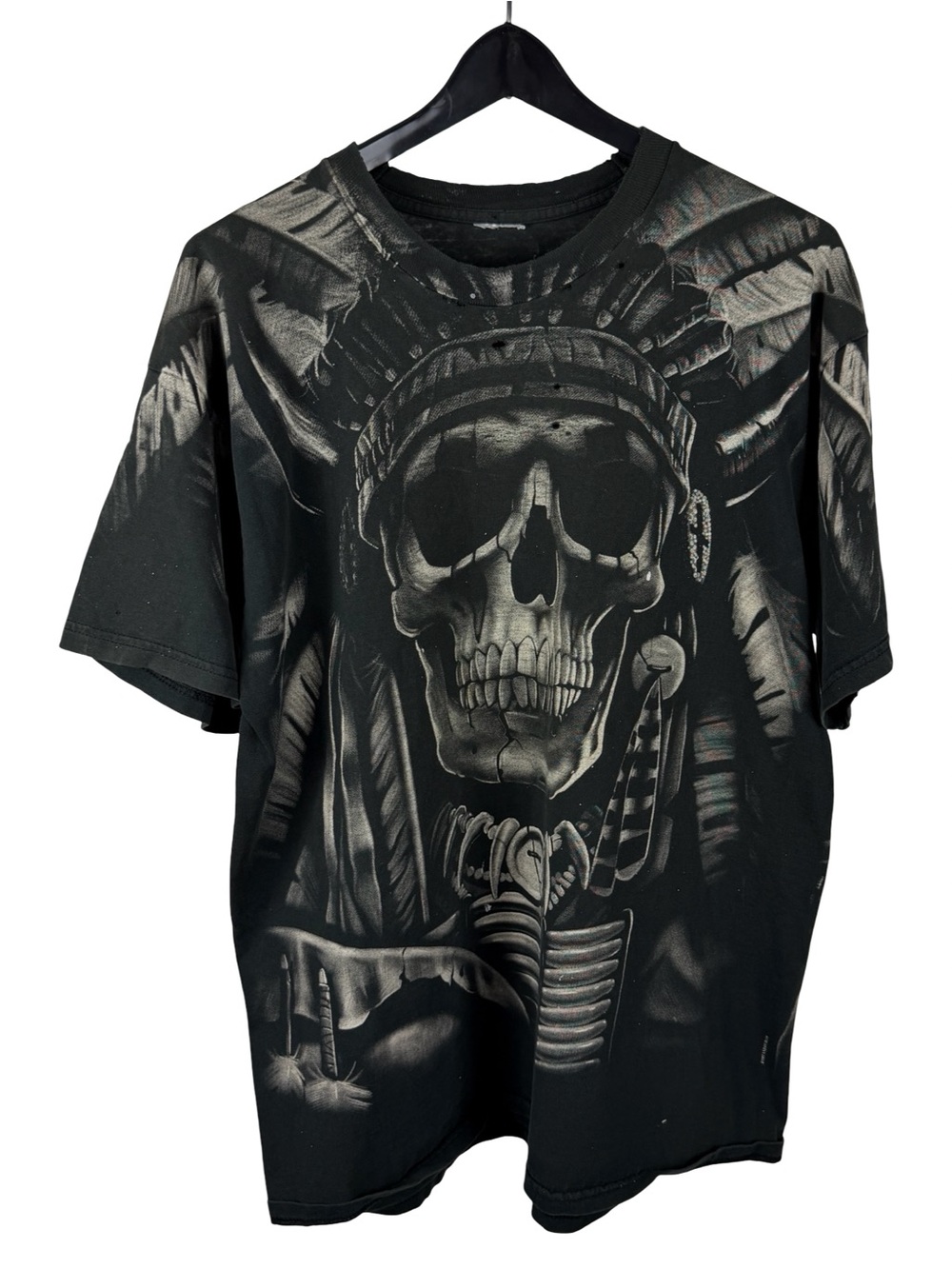 Vintage 1997 Liquid Blue Native Skull Grunge Faded Distressed AOP Shirt Size XL